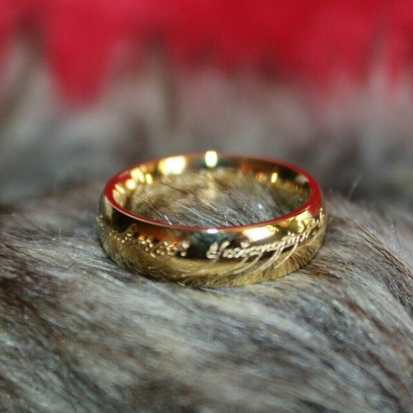 6mm Lord of the Rings LOTR 18K Gold Plated Engraved Stainless Steel Unisex Gift - Picture 4 of 9